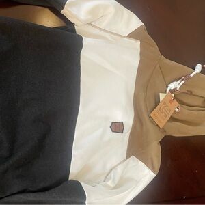 Colorblock Hoodie in Black, White & Tan